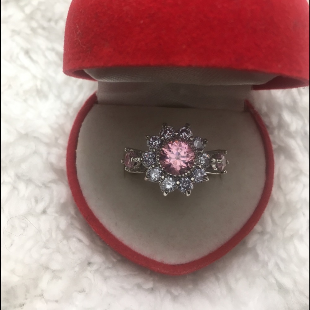 Brass Rhodium Plated Pink Lavender CZ Ring